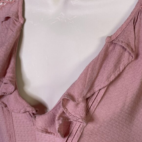 Free People Pink Boho Blouse Top Ruffle Collar Draw String Mid Sleeve Size XS u - Picture 5 of 14